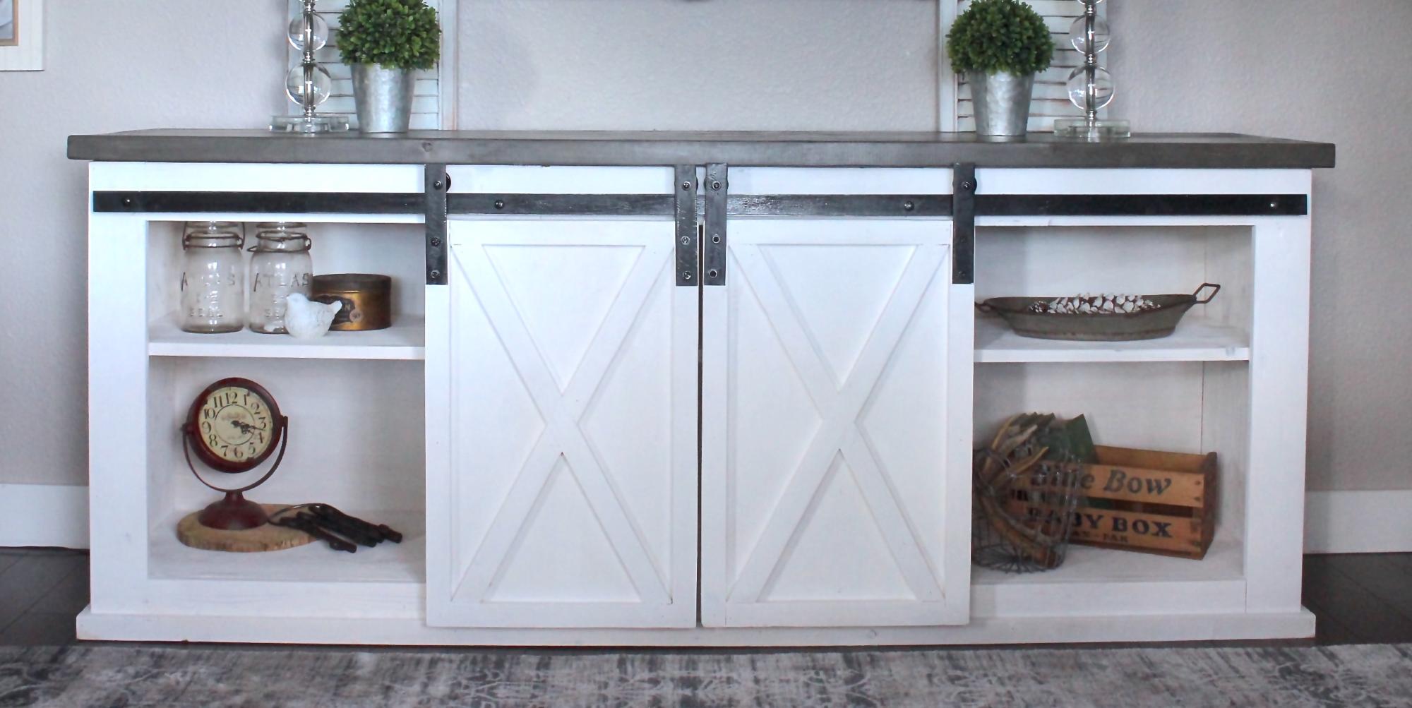 White barn door console outlet table